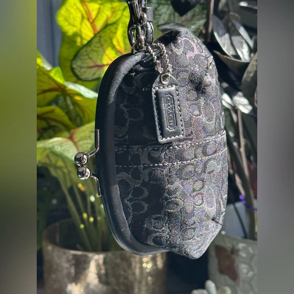 Coach Ladybug Embroidered Signature & Suede Lurex Kisslock Coin Pouch 💎 🐞